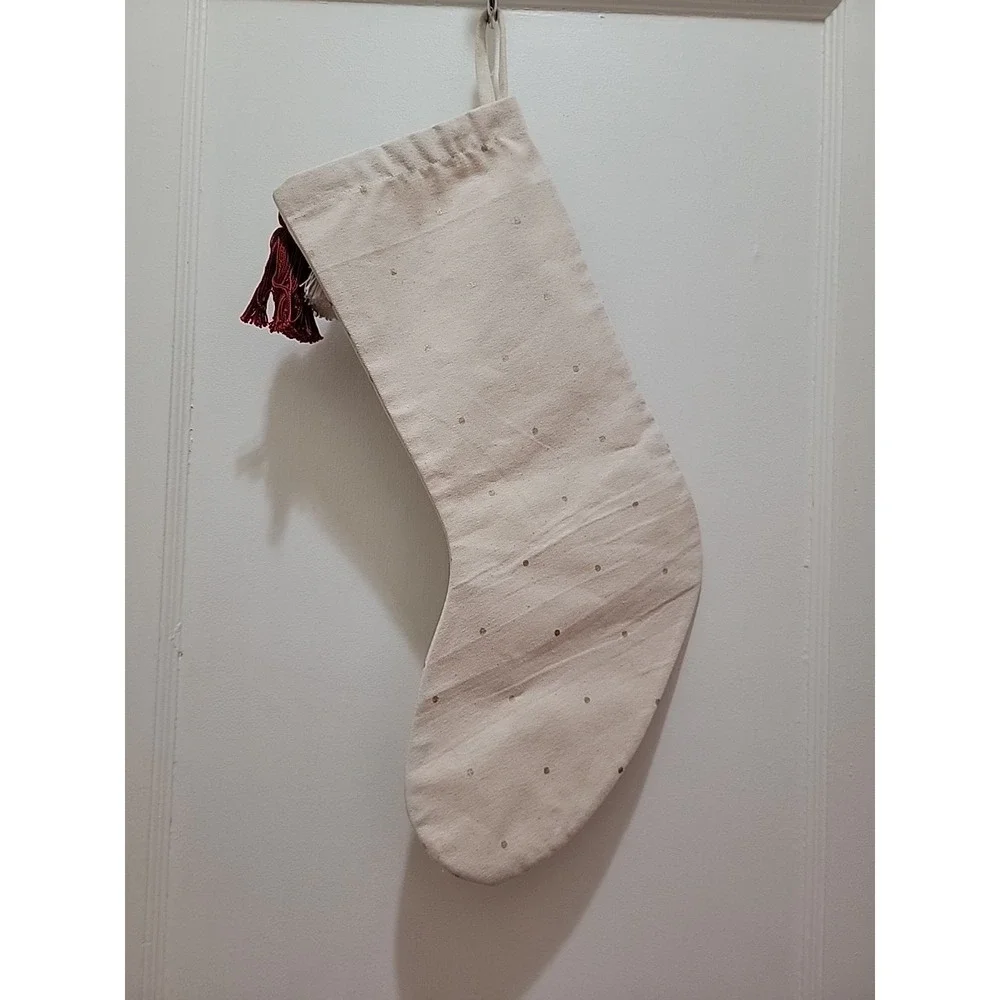 Mud Pie Canvas Gold Polka Dot Christmas Stocking.   New With Tags
